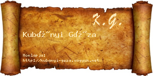 Kubányi Géza névjegykártya